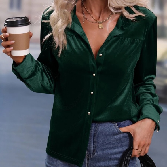 Luxe Velvet Button down Oversized Shirt Top - Picture 1 of 14